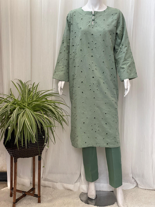 Solid Color Chikankari Kurta Trouser Set