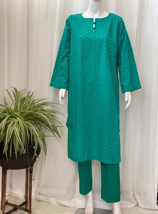 Solid Color Chikankari Kurta Trouser Set