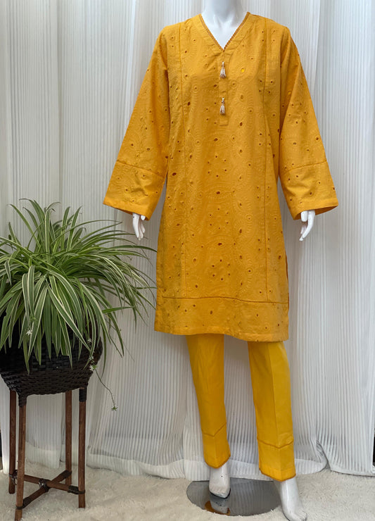 Solid Color Chikankari Kurta Trouser Set