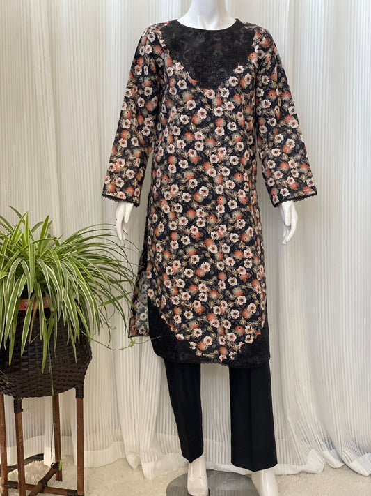 Black Chikankari Floral 2-Piece Suit