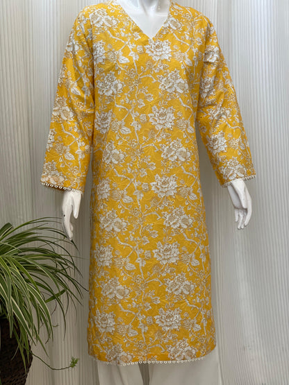 Yellow Chikankari Floral 2-Piece Suit with Farshi Shalwar