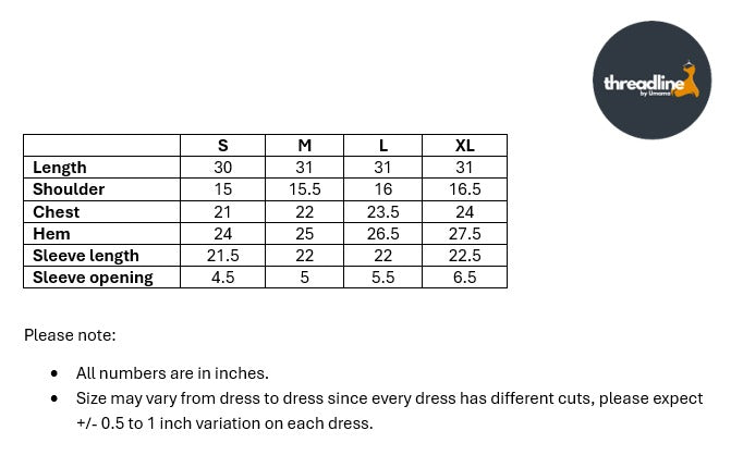 Size chart for Cherry Check Shirt- 1pc