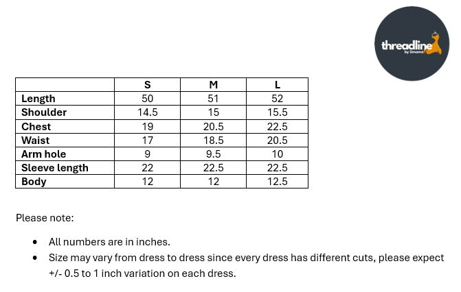 Size chart for Midnight Grace- 1pc