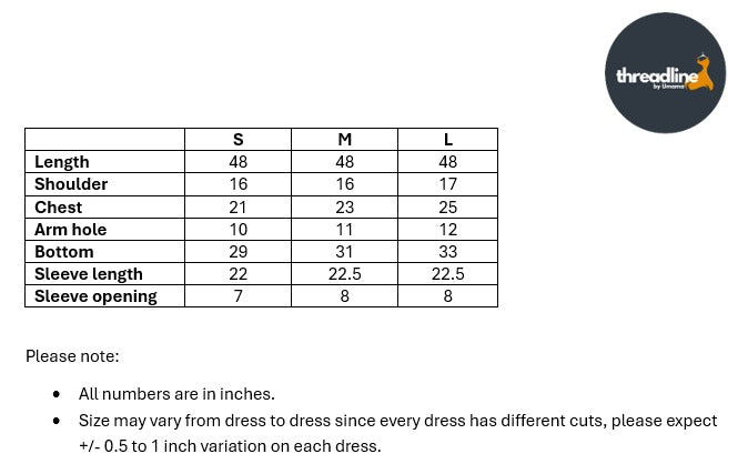 Size chart for Sage Serenity- 1pc