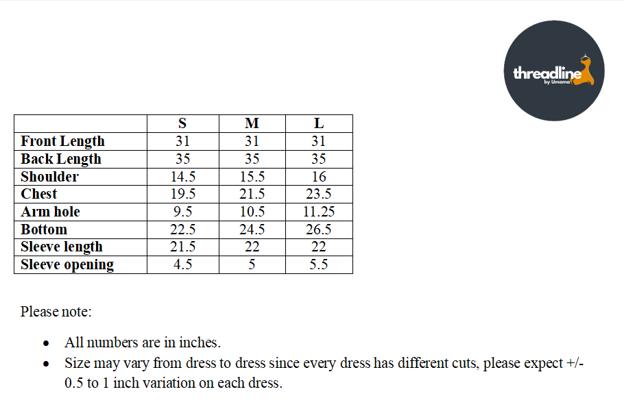 Size chart for Serene Sky- 1pc