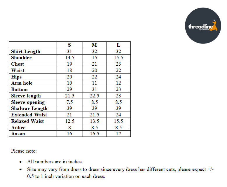 Size chart for Aqua Charm- 2pc