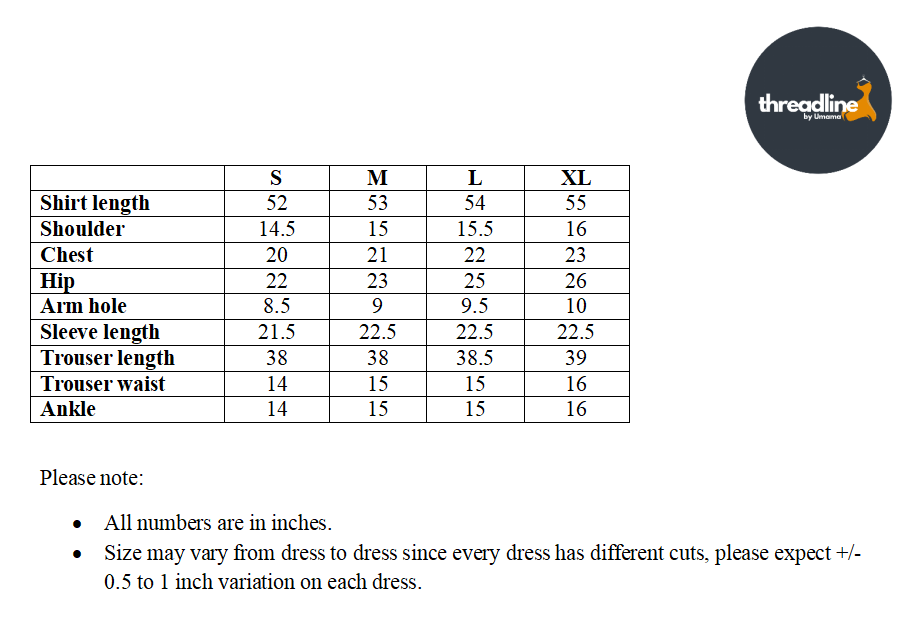 Size chart for Lavender Daydream-2pc