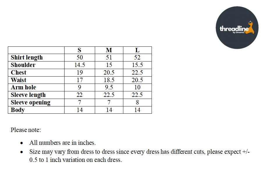 Size chart for Rosy Whispers-1pc
